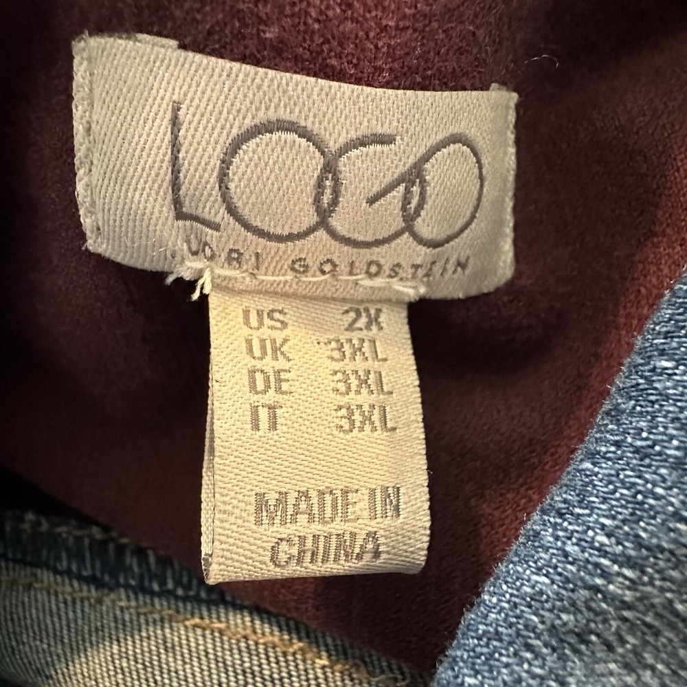 LOGO Lori Goldstein Denim Corduroy Jacket Womens 2X Cowboy Fringe Color Block - Picture 15 of 15